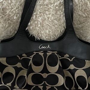 Coach Lexi Signature Black and Tan Shoulder Bag